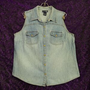 Venezia Jeans Vintage 90s Womens Sz 14/16 Pearl Snap Denim Vest Worn-In Western